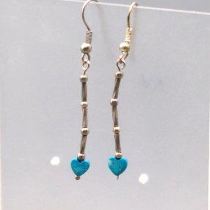Dainty Vintage Heart Drop Earrings, Silver Tone Tubes and Beads
